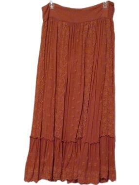 << Free People Rust Orange Tiered Lace Maxi Skirt